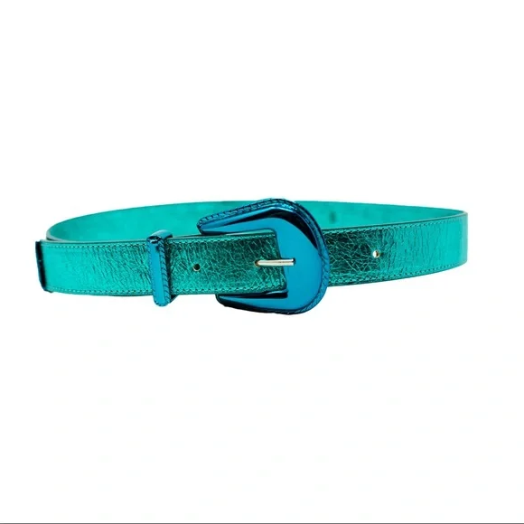 LISA C BIJOUX Laminated Leather Belt,Turquoise, Size S