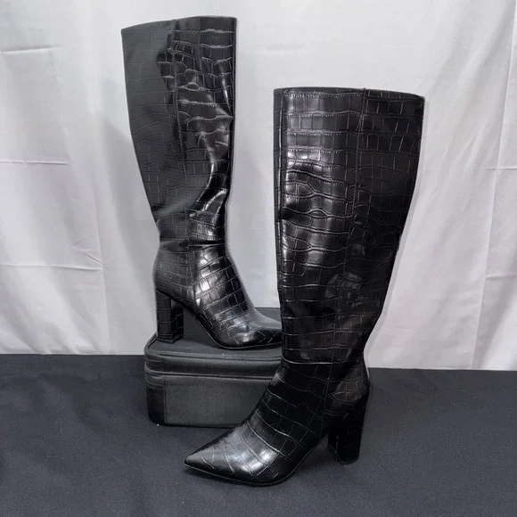 Marc Fisher Boots  Black Tall LTD‎ Giancarlo 2 Crocodile Women's sz 8.5