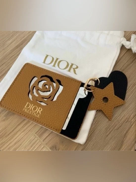 Dior Beauty Prestige Tan Mirror/Card Holder with Black Heart 🖤 and Star Accent!