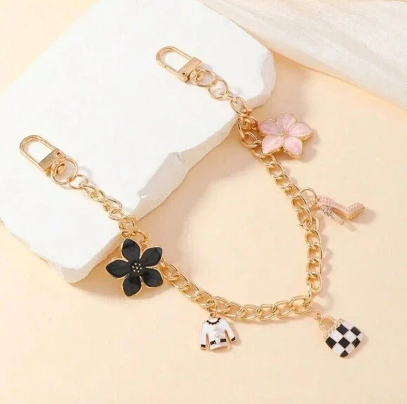 Gold Pink Floral Charm Key Holder