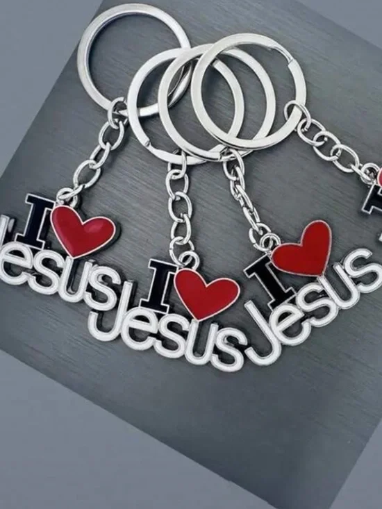 I Love Jesus Red Heart Pendant Keychain - Faith Jewelry