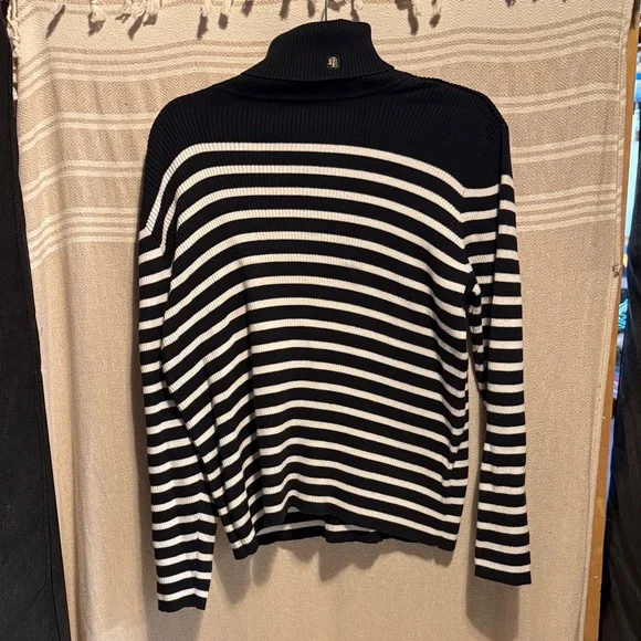 Ralph Lauren Black and White Striped Turtleneck Sweater