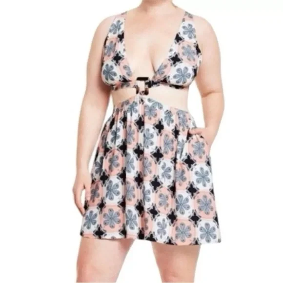 Agua Bendita x Target Women's Coral Tile Print Cut Out Mini Dress 2X