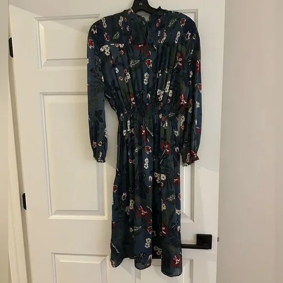 Zara Navy Floral Long Sleeve Floral Print Dress
