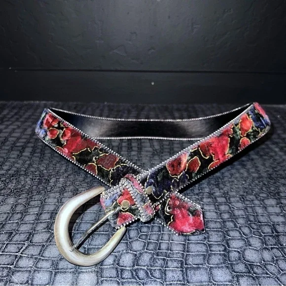 Absolutely Fresh belt Genuine Leather made inUSA Size:L color: red/floral