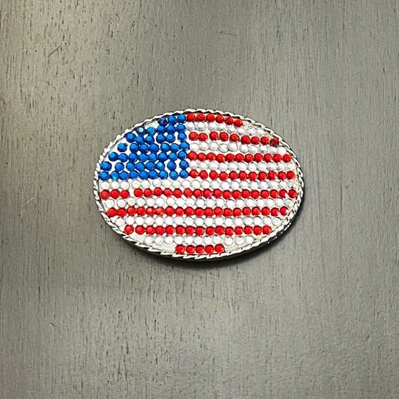 🇺🇸 US United States American Flag Crystal Patriotic July 4th Red Belt Buckle