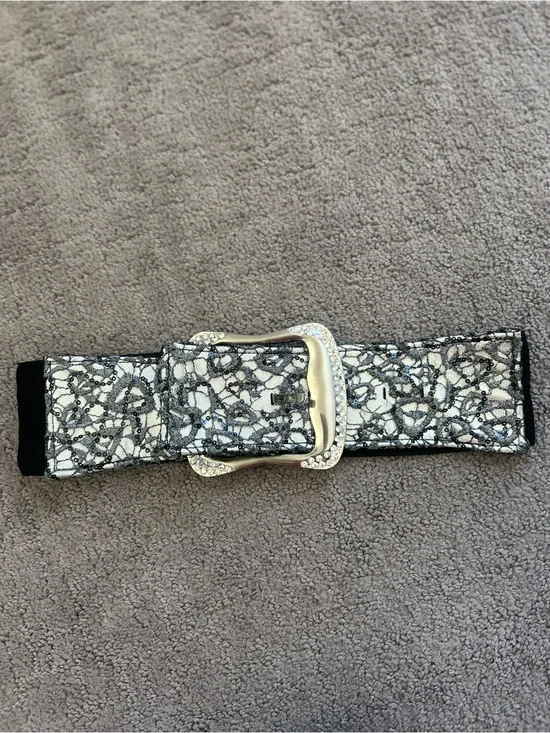 Buckle Black and Silver Stretch Belt with Rhinestone Buckle