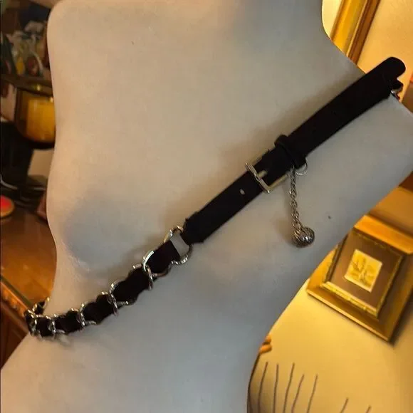 Black Suede Leather Chain Belt - XXL