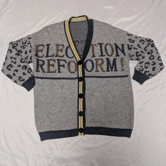 Election Reform Preppy Button Front Heavyweight V-neck Cardigan Aprox XL READ