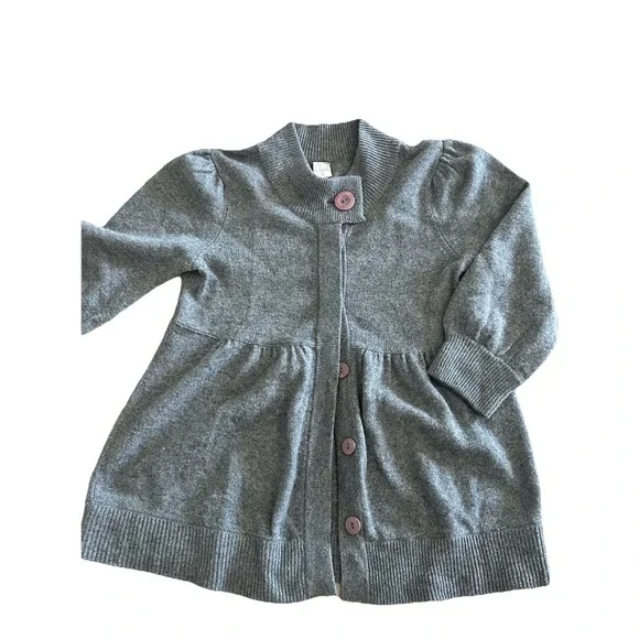 Aqua Women 100% Cashmere Charcoal Babydoll Cardigan Button XS Pleated 3/4 Sleeve