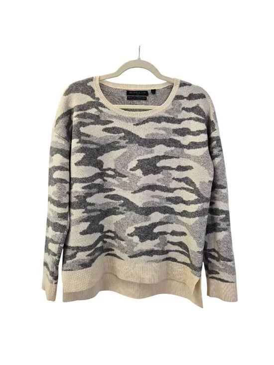 Brown Allan Wool & Cashmere Blend Camouflage Print Crewneck Sweater Size Medium