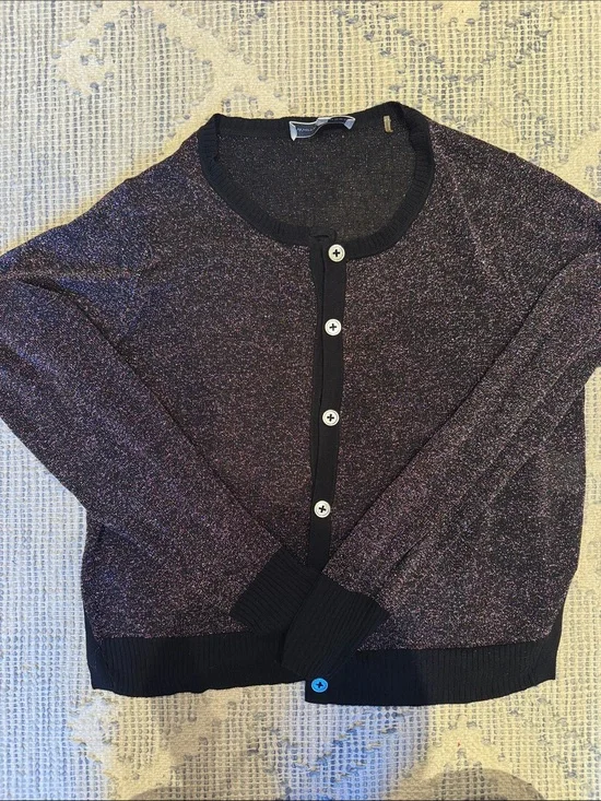 White + Warren rainbow Sparkle Crewneck Button-Front Cardigan - L