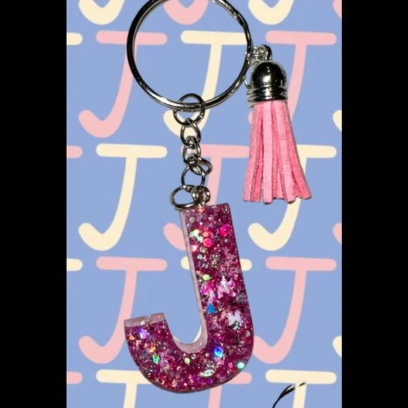 Letter J glitter resin‎ keychain