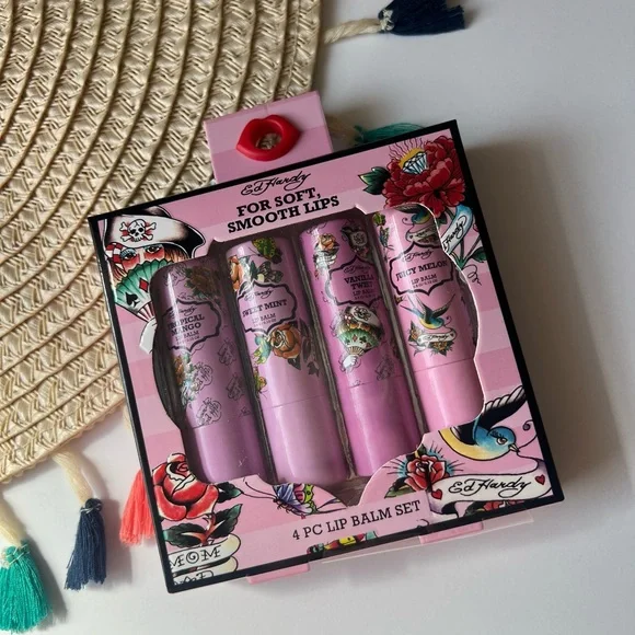 Ed Hardy 4 Pcs Lip Balm Set NIB