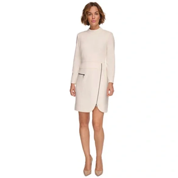 DKNY-NWT Women's Zip-Detail Mock-Neck Long-Sleeve Dress-0270