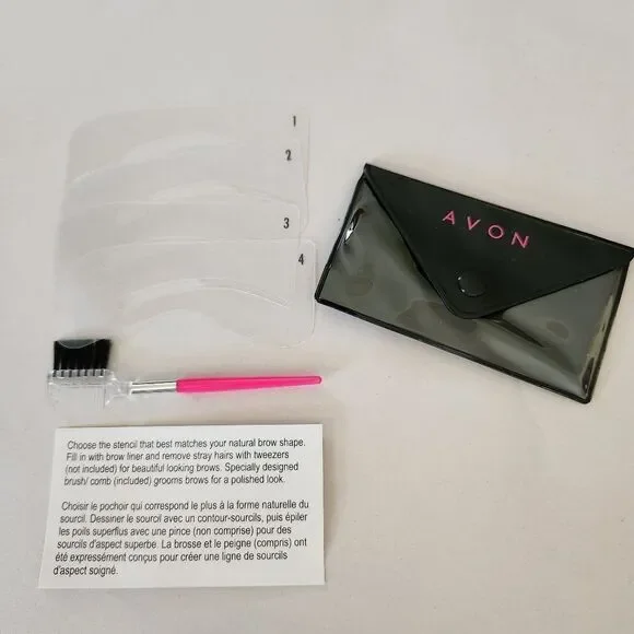 Avon Brow Kit with Pink Brush / Comb and Stencils - Storage Pouch