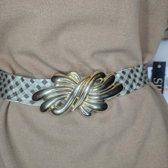 Vtg Douglas Paquette Gold Tone Sculptural Bow Swirl 2-Pc Belt Buckle 1980s EUC