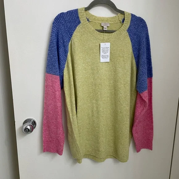 LOGO Lori Goldstein color block crew neck sweater