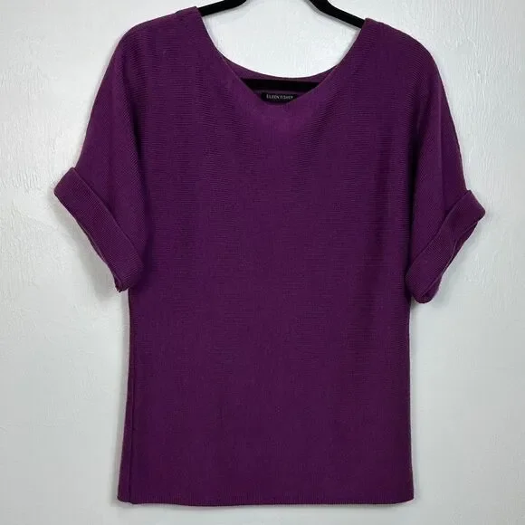 Eileen Fisher Wool Short Sleeve Round Neck Sweater In Purple Size S