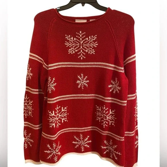vintage 90s lizclaiborne red Christmas sweater snowflakes beading clearance sale