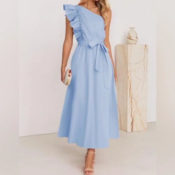 NWOT Elegant Blue One-Shoulder Dress XL