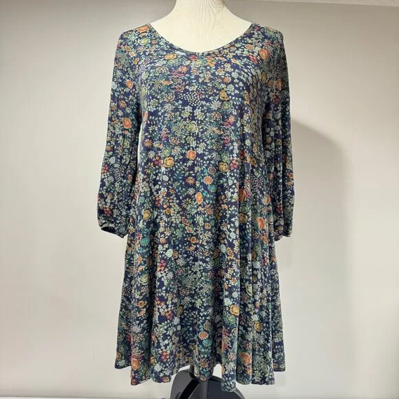 PERUVIAN CONNECTION Pima Cotton & Modal Blue Floral Midi Dress