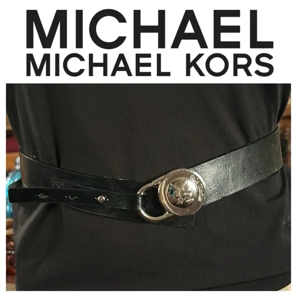 Black Leather Padlock Style Logo Buckle Belt