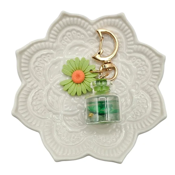 Small Blue Chrysanthemum Bottle Key Chain/Charm Purse Clip