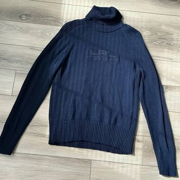 LRL Ralph Lauren Navy Turtleneck Sweater /Y2K cotton Knit