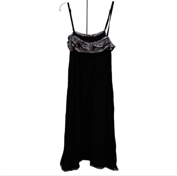 Marc by Marc Jacobs Black Slip Dress Metallic Silver Ruffle Trim Size XS / S