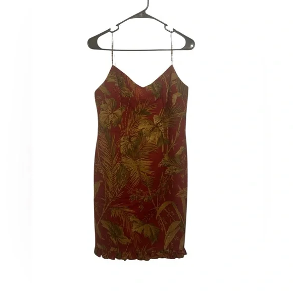 Vintage Maggy London Red and Gold Tropical Cocktail Dress - 8P
