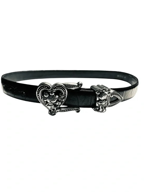Vintage Brighton/Disney Mickey Mouse Black Croc Heart Buckle Belt M3113M Sz M