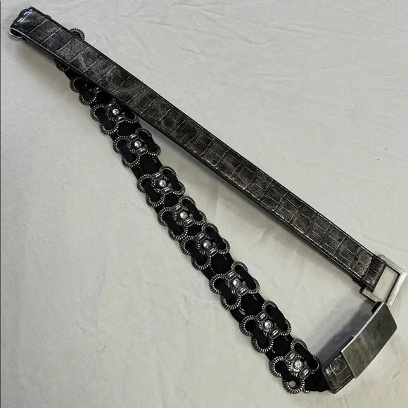 Metallic pleather elastic metal and gemstone 80’s grunge belt, 34”