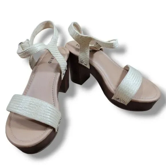 Torrid Shoes Size 9.5WW Jute Double Strap Woodgrain Platform Heel Sandal 4