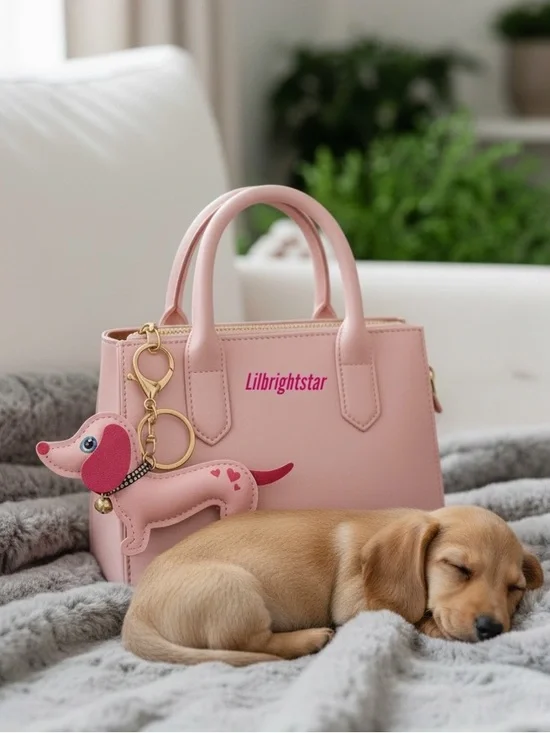 🆕💕🐶 Hot Pink Heart Spotted Dog With Bling Collar Keychain Charm NWT