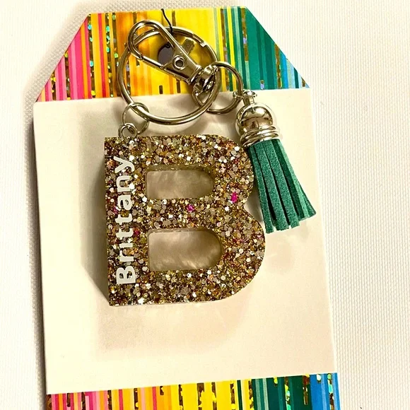 Brittany, Letter B glitter‎ Resin Keychain