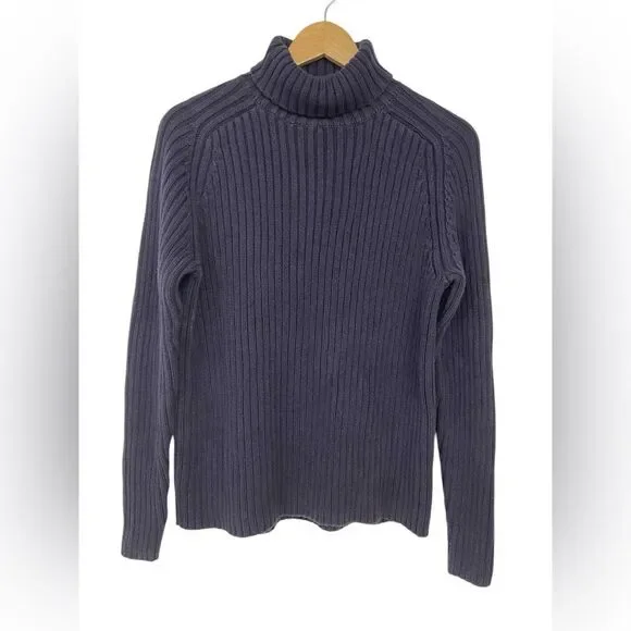 Lands’ End Thick Chunky Knit Navy Blue Turtleneck Sweater Size Medium