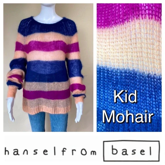 HANSEL FROM BASEL Anthropology Kid Mohair Wool Blend Sweater Striped