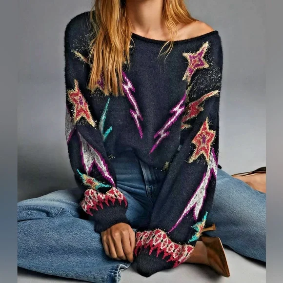 Pilcro Sparkle-Star Pullover Sweater size M EUC
