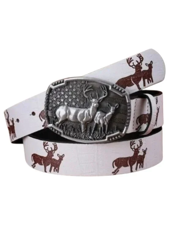 Women's White & Silver Tone Deer Belt
