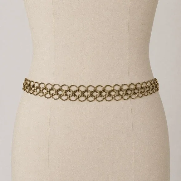 Vintage 70s 80s Gold womens Belt Metal Interlocking O Ring Chain  Boho Statement