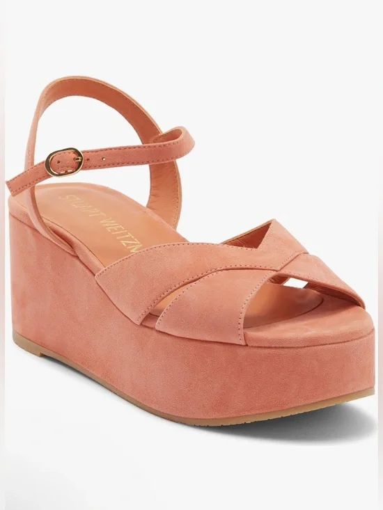 Stuart Weitzman Coral-Pink Terracotta Suede Platform Sandal