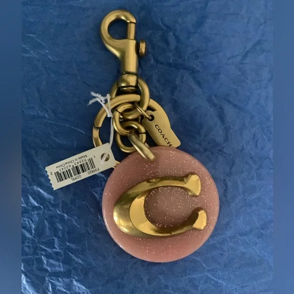Coach Pink and Gold Monogram Bag Charm/Keychain