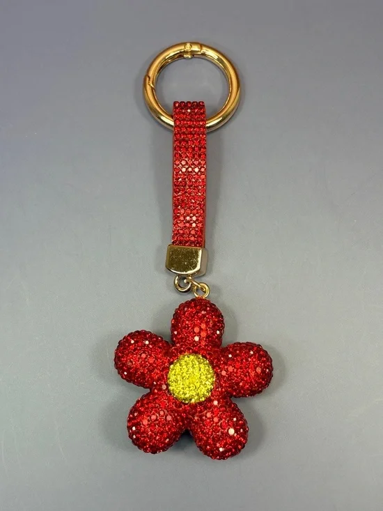 Dazzling Red Crystal Flower Keyring with Gold Ring