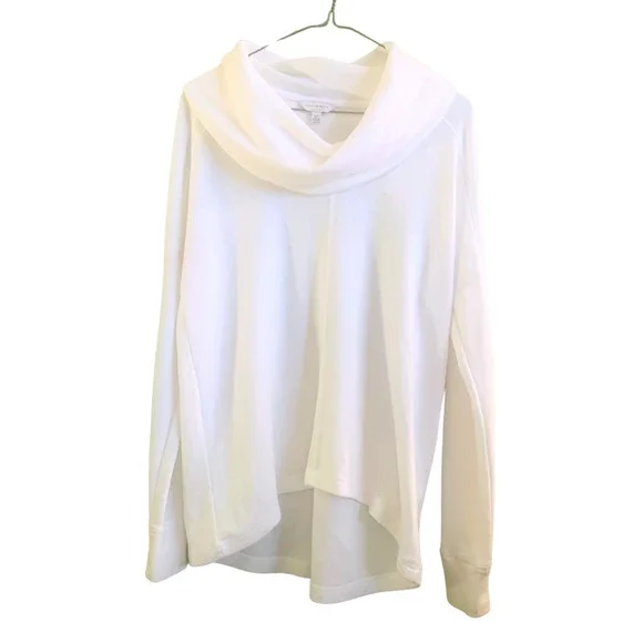 Lucky Brand Waffle Knit Cotton Ivory Cowl Sweater Top Coastal Lagenlook Minimal