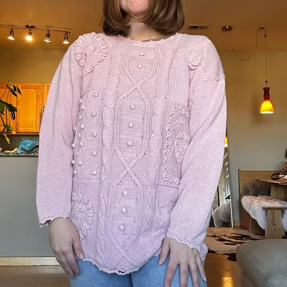 Pink Coquette Knit Spring Vintage Sweater