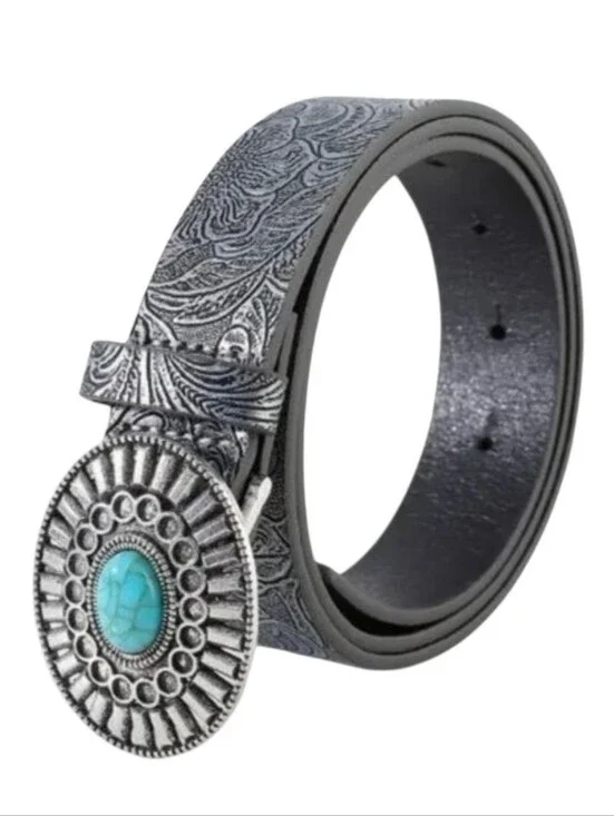 Women's Silver Faux Turquoise Stone Belt