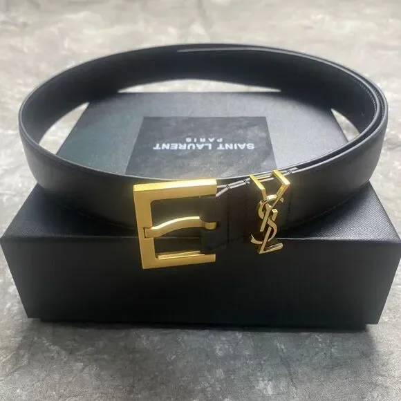 Saint Laurent Black Belt with Gold Buckle
