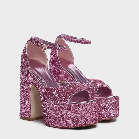 Azalea Wang Pink Bali Glittery Platform Heels Size 9