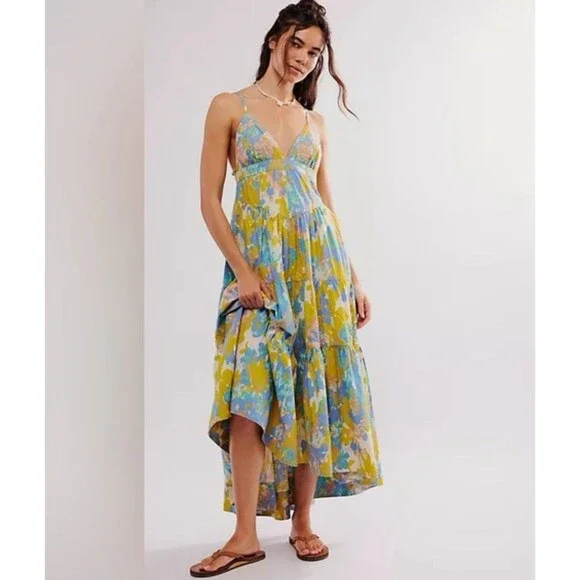 Free People Midi Dress Green Women Long Love Preppy Vacay Boho Retro Small New